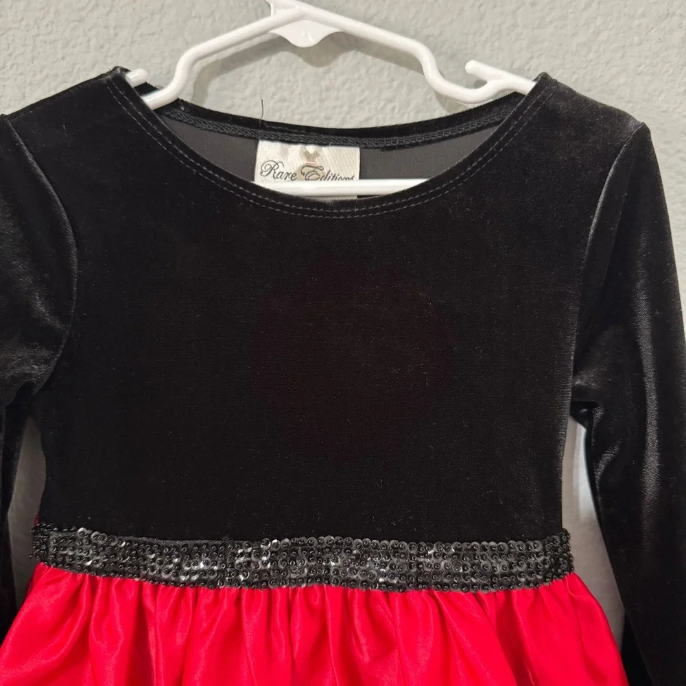 Rare Editions 4T Girls Black‎ Velvet Red Satin Paisley Sequin Holiday Dress